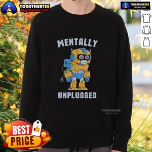 Alt Text: Retro 'Top Robot Mentally Unplugged' sweatshirt featuring vibrant colors and a unique design for stylish comfort.