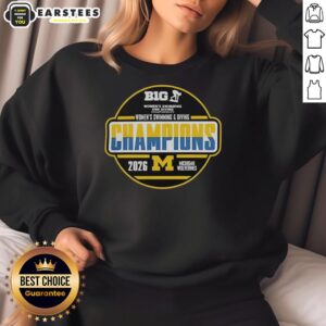 2026 Big Ten Champions sweatshirt featuring Michigan Wolverines Women's Swimming and Diving team logo and design.