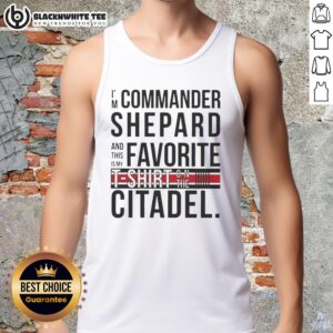 Commander Shepard in a tank top at the Citadel, showcasing the original design from the game series.