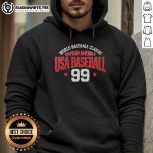 Alt Text: Captain America USA Baseball hoodie featuring a stylish design with stars, perfect for World Baseball Classic fans.