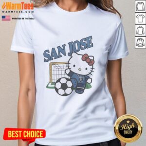 Official San Jose Earthquakes FC x Hello Kitty ladies tee featuring vibrant graphics and a stylish design for fans.