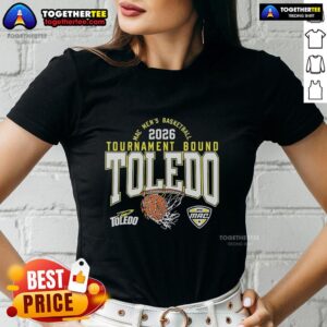 Hot Toledo Rockets Men's Basketball MAC 2026 Tournament Bound Ladies Tee featuring team logo and vibrant design.