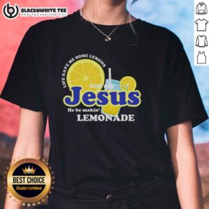 Top Life Gave Me Some Lemons Jesus Lemonade Christian Quote Ladies Tee design featuring vibrant lemon graphics.