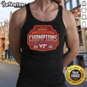 2026 ACC Men's Wrestling Tournament Champions tank top featuring Virginia Tech Hokies logo and design.