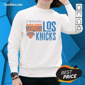 Alt Text: Official New York Knicks Noches Ene Be A Somos Los Knicks sweatshirt featuring the team logo and vibrant design.