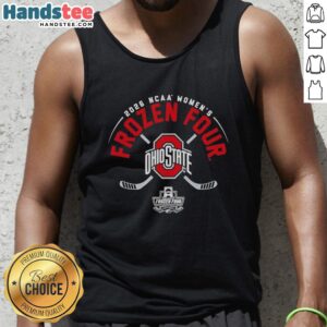 Alt Text: Official Ohio State Buckeyes NCAA Women's Ice Hockey 2026 Frozen Four logo on a stylish tank top design.