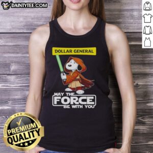 Alt Text: Cute Snoopy tank top from Dollar General featuring 'May the Force Be With You' design, perfect for fans and casual wear.