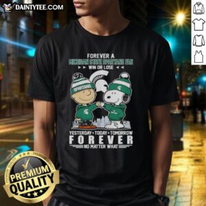Awesome Charlie Brown and Snoopy graphic on Michigan State Spartans fan t-shirt, perfect for win or lose supporters.