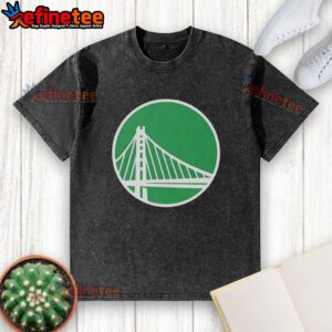 Alt Text: Premium Golden State Warriors white logo t-shirt for St. Patrick's Day, featuring a washed design and vibrant colors.
