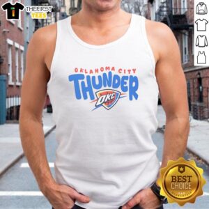 Alt Text: Stylish Oklahoma City Thunder bubble tank top featuring team colors and logo, perfect for game day or casual wear.