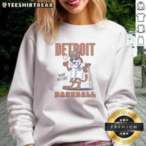 Good Hard Hitters Detroit baseball mascot sweatshirt featuring vibrant colors and playful design for fans.