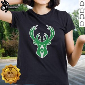 Milwaukee Bucks white logo on a stylish ladies' tee for St. Patrick's Day celebration.