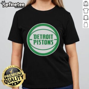 Premium Detroit Pistons white logo ladies tee for St. Patrick's Day celebration, stylish and festive apparel.