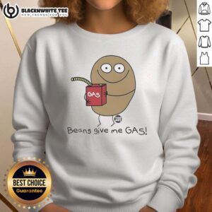 Top Beans Give Me Gas Meme Sweatshirt featuring humorous design with vibrant colors and cozy fit for meme lovers.