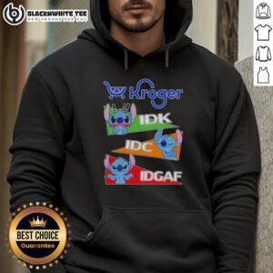 Top Stitch X Kroger hoodie featuring 'Idk I Don't Know Idc I Don't Care Idgaf' design in stylish typography.