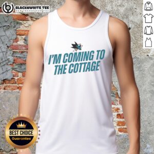 Alt Text: Nice San Jose Sharks I'm Coming to the Cottage tank top featuring team colors and logo, perfect for summer sports fans.
