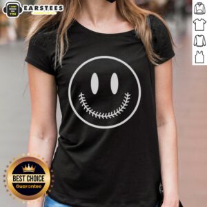 Cute ladies tee featuring a nice baseball smiley face design, perfect for sports fans and casual wear.