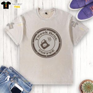 Pretty Tweek Bros Coffee logo on a stylish washed t-shirt, perfect for coffee lovers and casual wear.