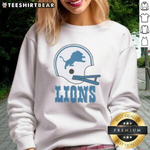 Alt Text: Awesome Detroit Lions football logo displayed on a big helmet sweatshirt, perfect for fans and sports enthusiasts.
