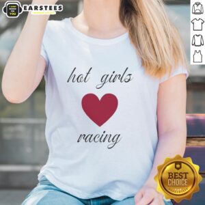 Nice hot girls wearing racing-themed tee shirts, showcasing style and passion for motorsports in a vibrant setting.