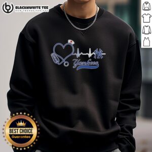 Awesome New York Yankees nurse lover heartbeat baseball sweatshirt in navy blue, perfect for fans and healthcare workers.