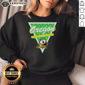 Alt Text: Oregon Ducks football sweatshirt featuring a unique palm tree pattern inside a triangle logo design.
