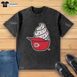 Awesome Cincinnati Reds ice cream washed t-shirt featuring vibrant team colors and a stylish design for fans.