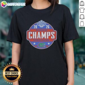 2025 SEC Women's Gymnastics Champions Florida Gators ladies tee, showcasing team pride and athletic spirit in vibrant design.