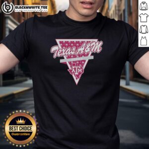 Alt Text: Hot Texas A&M Aggies football t-shirt featuring a palm tree pattern inside a triangle logo, perfect for fans.