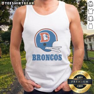 Awesome Denver Broncos football logo featured on a big helmet tank top design for fans and sports enthusiasts.