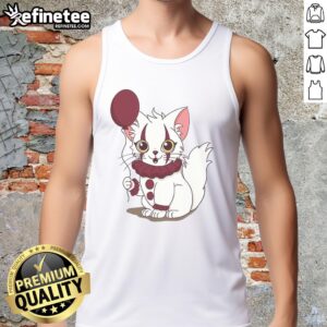 Official Pawnywise Pennywise Cat Tank Top featuring a playful cat design, perfect for horror and cat lovers alike.