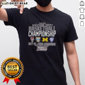Alt Text: Official NCAA Division I Women's Basketball Championship March Madness 2026 T-shirt featuring team logos and vibrant design.