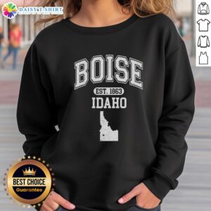 Good Boise Idaho Est. 1863 varsity sweatshirt featuring a classic design in navy blue, perfect for school spirit.