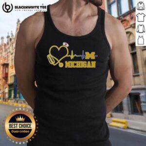 Awesome Michigan Wolverines nurse lover heartbeat baseball tank top in blue, perfect for fans and health professionals.