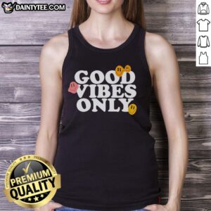 Good Vibes Only smiling face emoji tank top in vibrant colors, perfect for summer outings and casual wear.