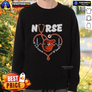 Cozy Baltimore Orioles MLB sweatshirt with stethoscope design, perfect for nurses and baseball fans alike.