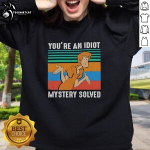 Original Shaggy Rogers in Scooby Doo 'You're an Idiot' sweatshirt featuring vibrant graphics and a cozy fit.