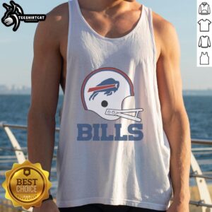 Alt Text: Buffalo Bills football logo featured on a stylish big helmet tank top design for fans.
