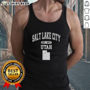 Stylish varsity tank top featuring 'Pretty Salt Lake City Utah Est 1847' design, perfect for casual wear and local pride.