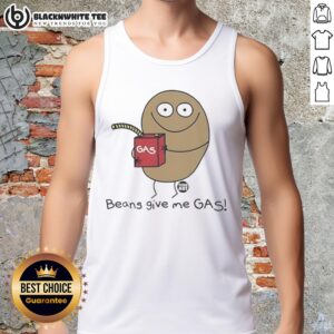 Funny meme tank top featuring 'Top Beans Give Me Gas' design, perfect for casual wear and meme lovers.