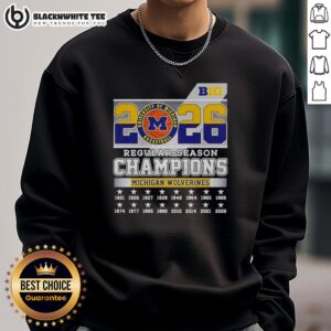 Original Michigan Wolverines NCAA Basketball 2026 Big Ten Champions Sweatshirt in navy blue, showcasing team pride.