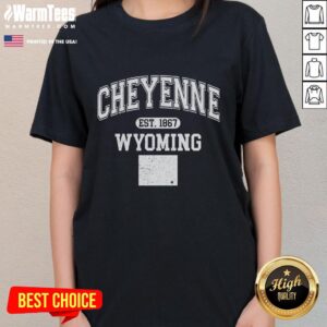 Official Cheyenne Wyoming Est 1867 Varsity Ladies Tee in stylish design, perfect for casual wear and state pride.