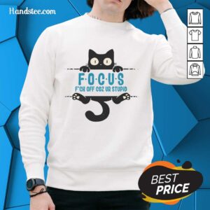 Nice Focus Fck Off Coz Ur Stupid Sweatshirt in black with bold white text on a casual background.