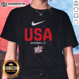 Hot USA Baseball Logo Ladies Tee featuring a stylish design perfect for baseball fans and casual wear.