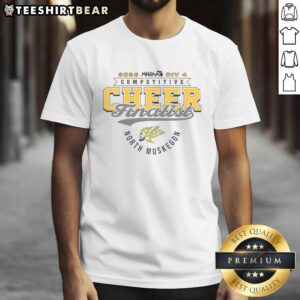 Alt Text: Good North Muskegon Norsemen 2026 MHSAA Cheer Division 4 Finalist T-shirt featuring team logo and trophy design.
