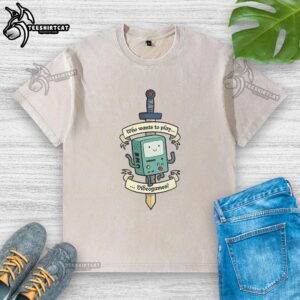 Nice Who Wants To Play Videogames Adventure Time BMO washed t-shirt featuring colorful graphics of BMO from Adventure Time.