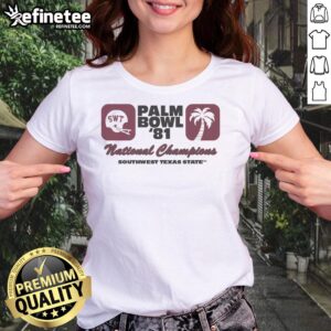 Alt Text: 1981 National Championship Texas State Palm Bowl ladies tee featuring vibrant graphics and classic design.