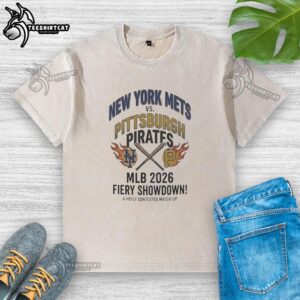 2026 MLB schedule featuring New York Mets vs. Pittsburgh Pirates on a washed t-shirt design.