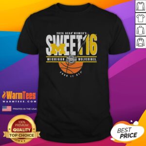 Men's March Madness 2026 T-Shirt featuring Michigan Wolverines NCAA Women's Sweet 16 design for fans.