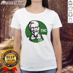 Awesome KFC THC logo parody ladies tee featuring playful design and vibrant colors, perfect for cannabis enthusiasts.